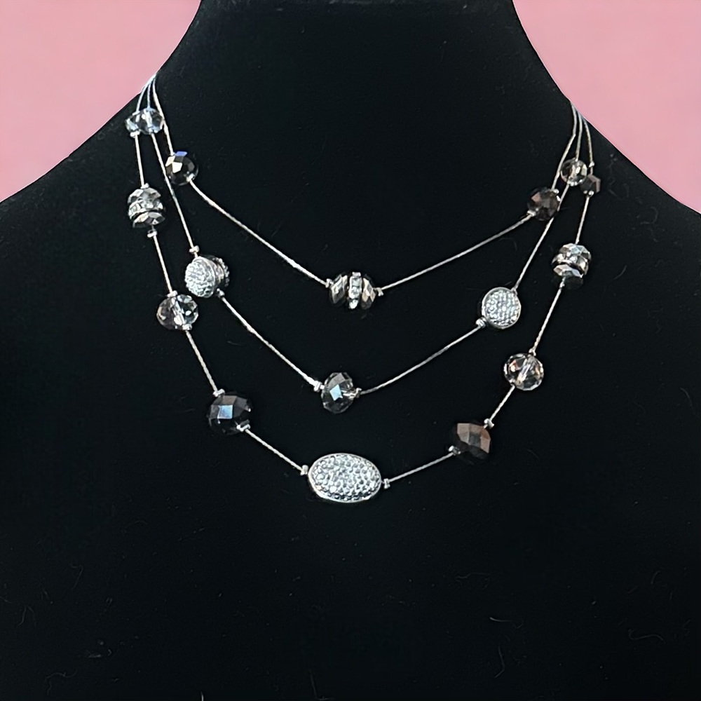 Ross + Simmons multi chain layered paved station bead necklace and earrings set